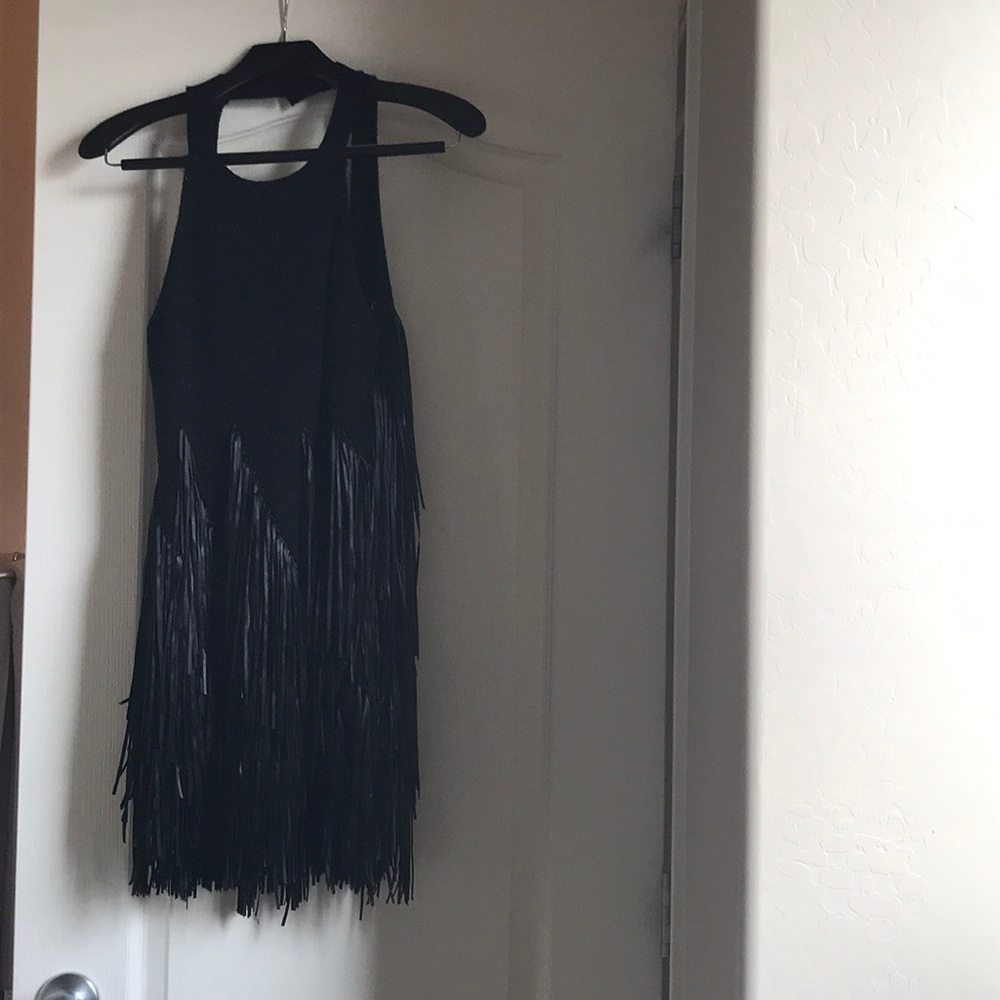 Black dress with fringe open back